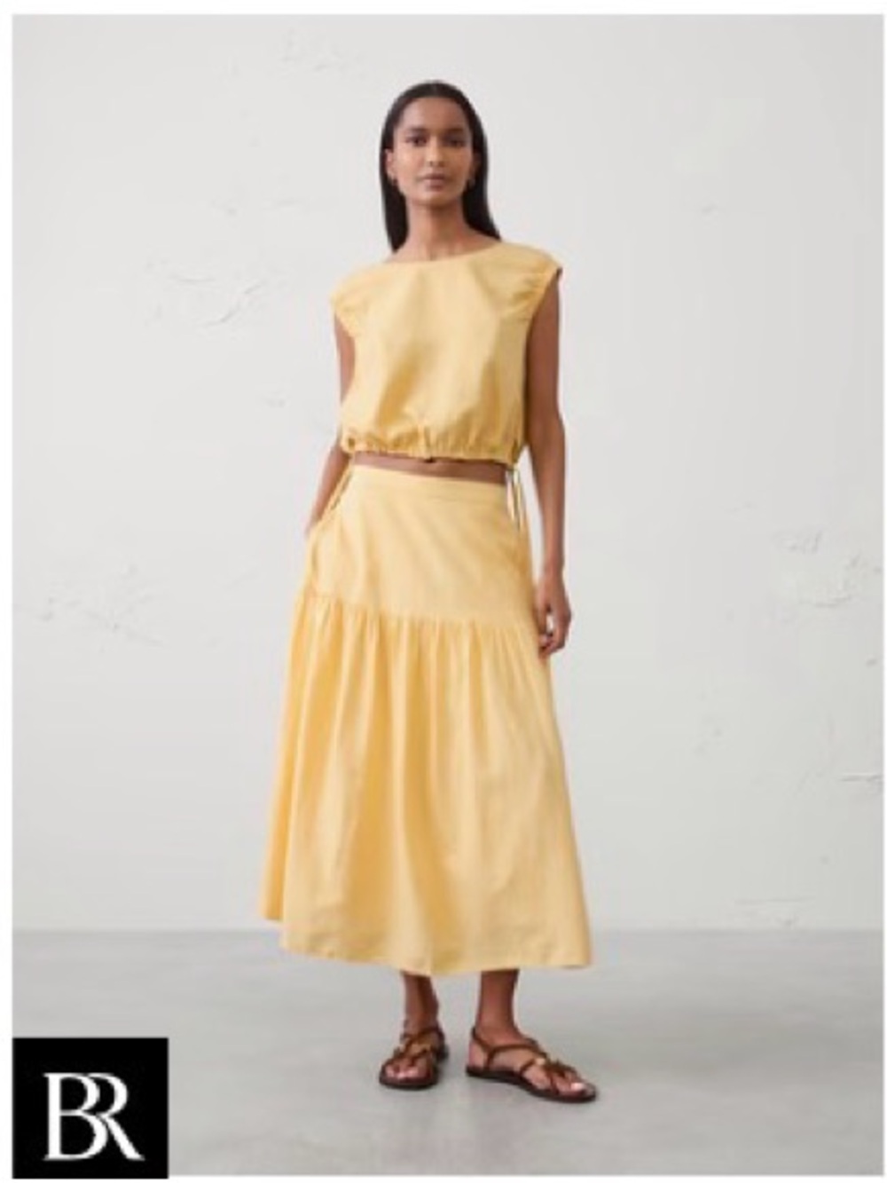 Banana Republic Pale Yellow Tiered Maxi Skirt & Top NWT